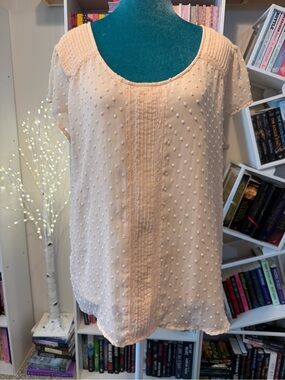 Lauren Conrad Women's Creamy Blush Pink Swiss Dot Scoop Neck Blouse